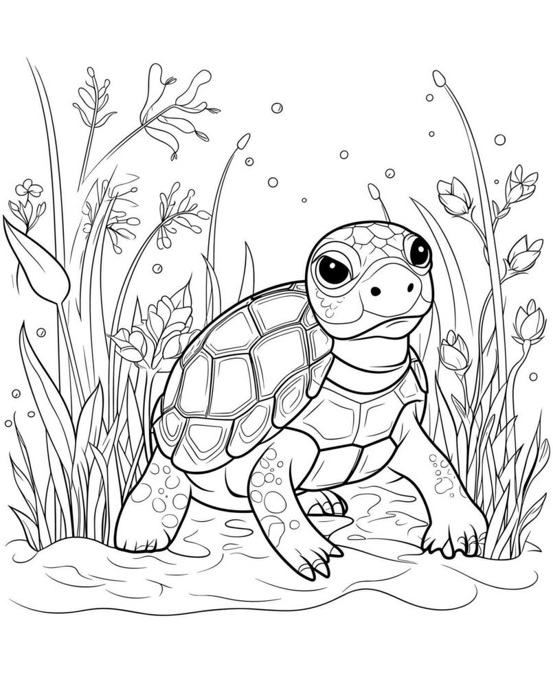 Tortuga colorante paginas para niños vector