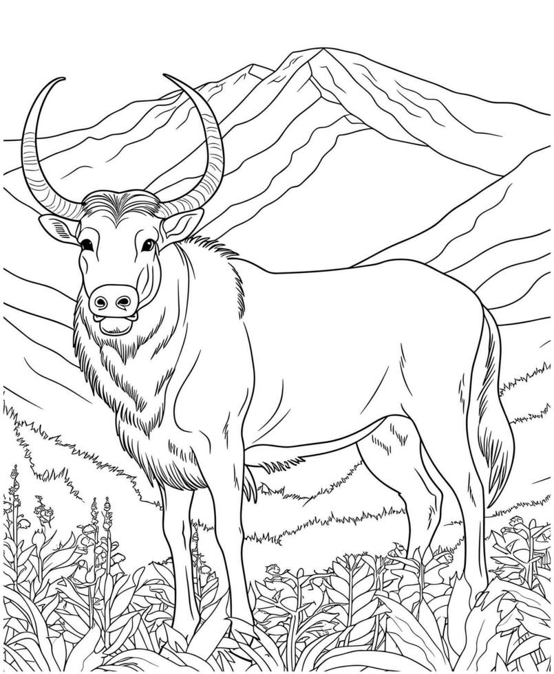 wildebeest mountains coloring page vector