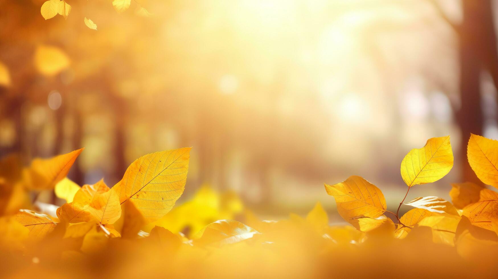 Beautiful autumn landscape with falling leaves natural background, colorful foliage maple in park, AI Generated photo