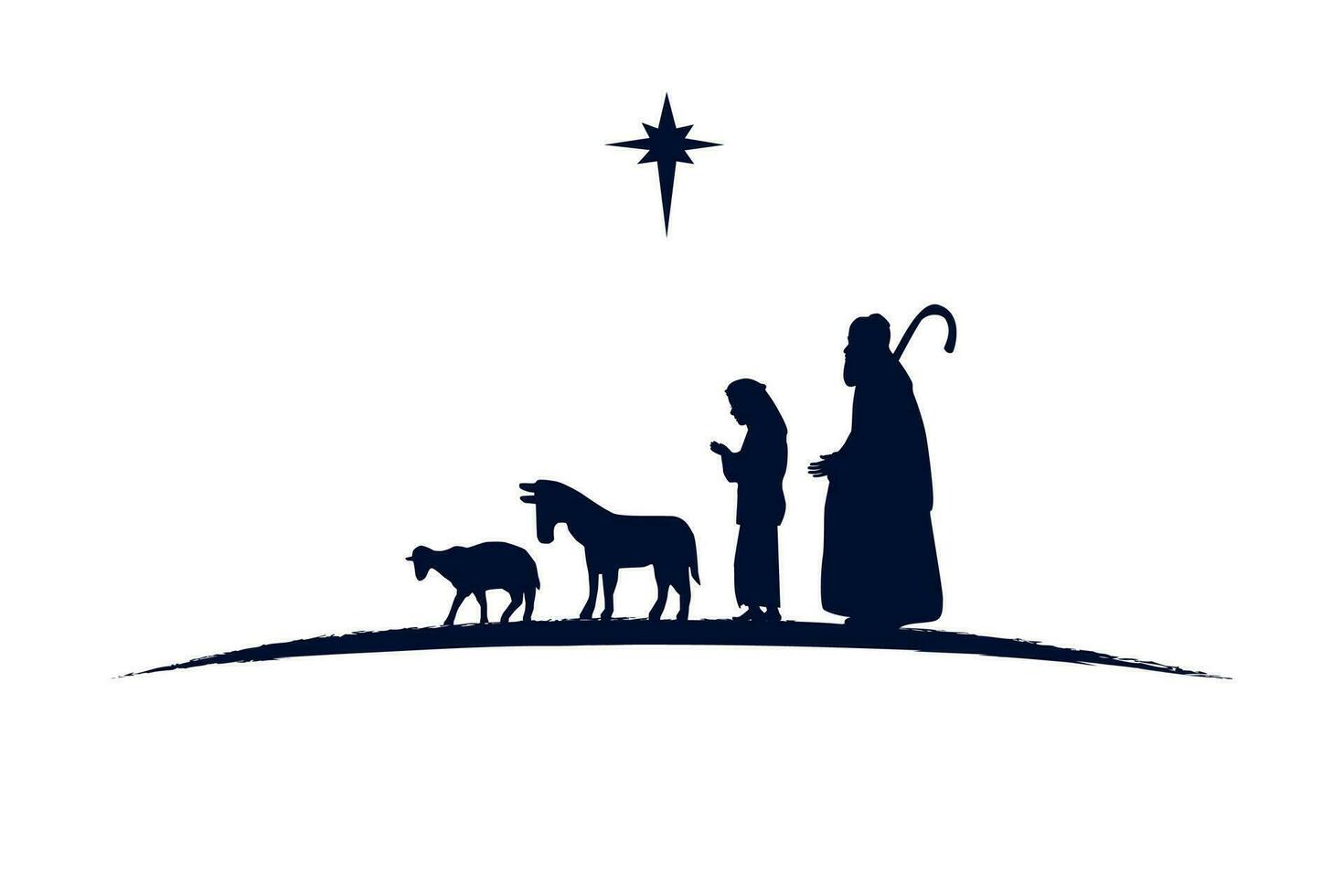 Shepherds and animals. Black silhouette. Nativity scene. vector