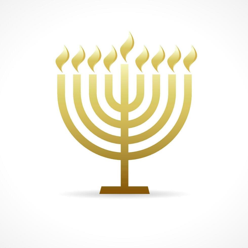 Menorah golden icon. Religious candle emblem. Happy Hannukah greeting card vector