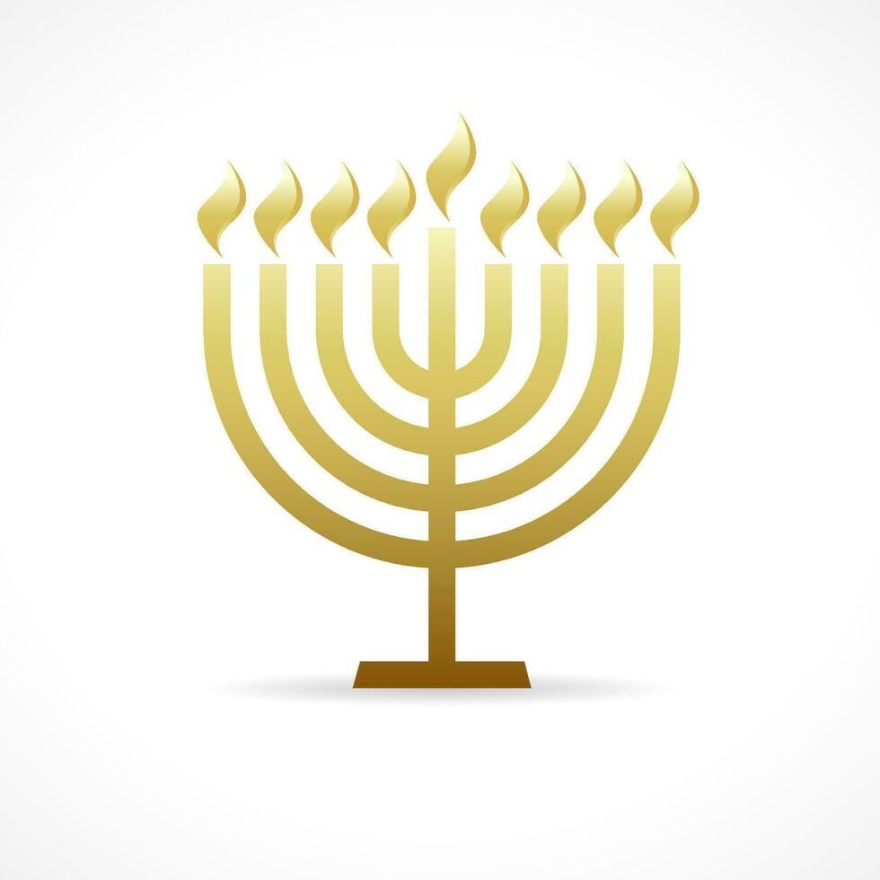 Menorah dorado icono. religioso vela emblema. contento Hannukah saludo tarjeta vector