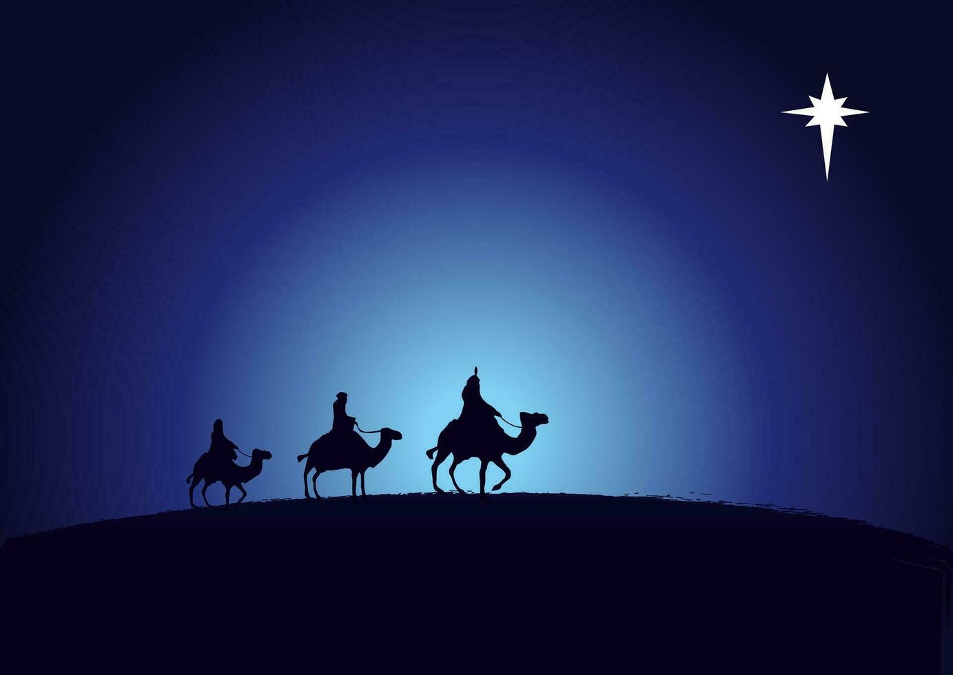 Three kings, Christmas scene. Postcard template. Blank design. Black silhouettes vector