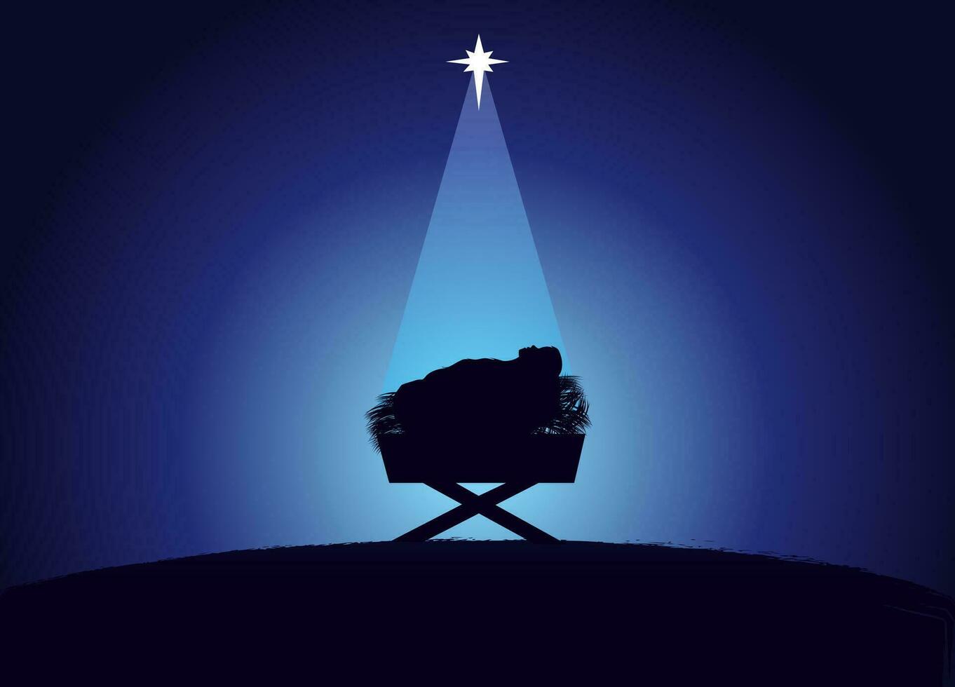 Christmas scene of baby Jesus in the manger. Greeting card template. vector