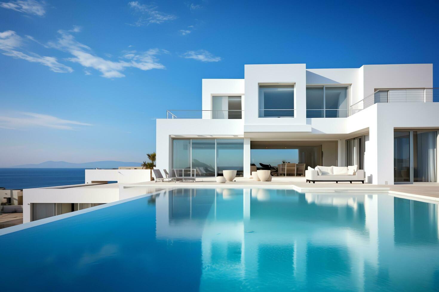 Exterior of luxury and modern beautiful minimal villa with swimming pool, AI Generated photo