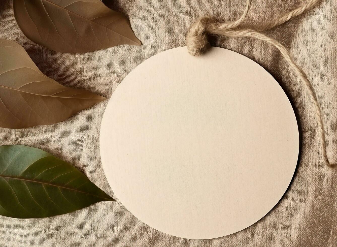 Empty mockup of circle tag label for brand organic shop, minimal eco friendly concept, AI Generated photo