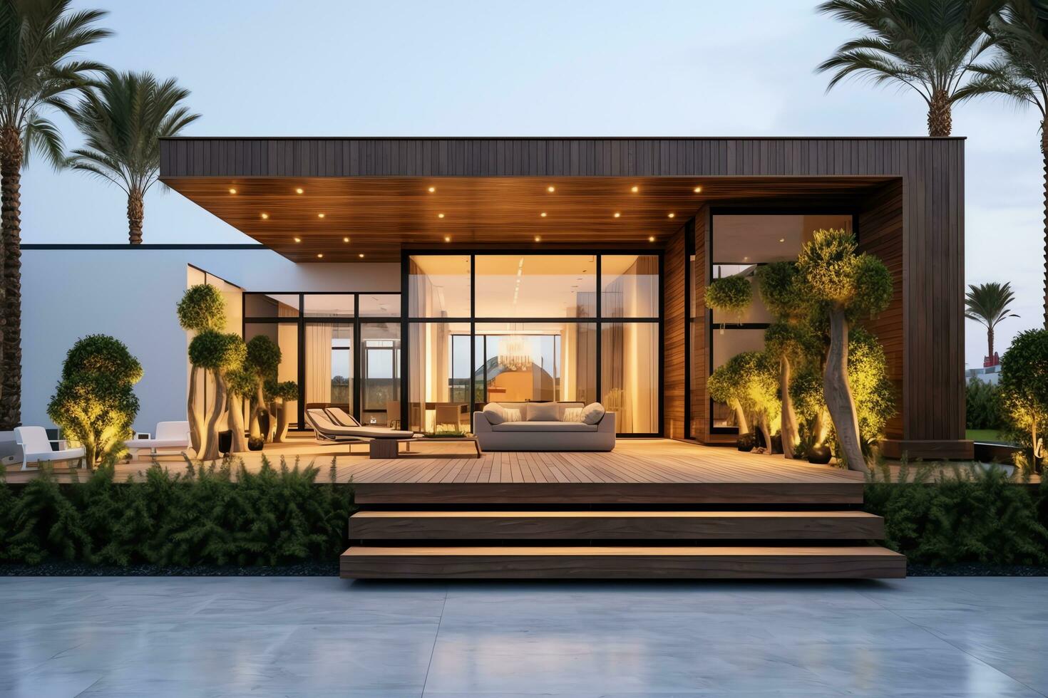 Exterior of beautiful modern minimal cubic house style, luxury residential architecture, Ai Generated photo