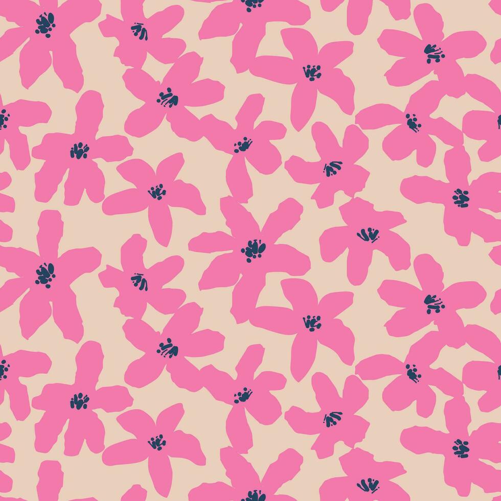 Hand drawn flowers, seamless patterns with floral for fabric, textiles, clothing, wrapping paper, cover, banner, interior decor, abstract backgrounds. vector