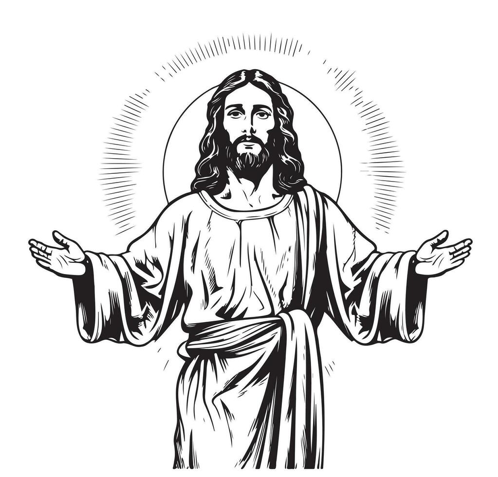 God, Jesus christ, grace, good, ascension concept. Hand drawn silhouette of Jesus christ, the son of god concept sketch. Isolated vector illustration.