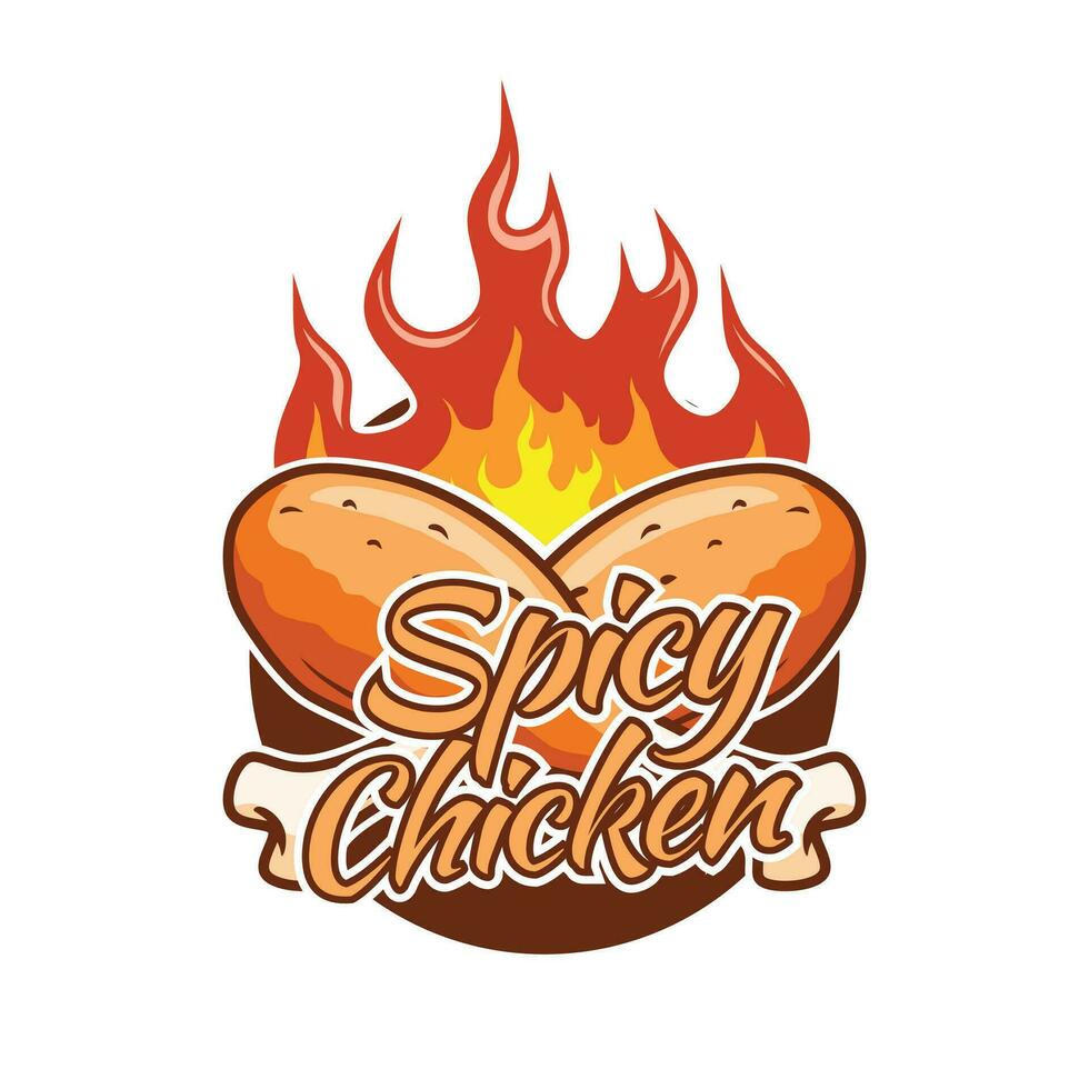 spicy fried chicken logo template vector