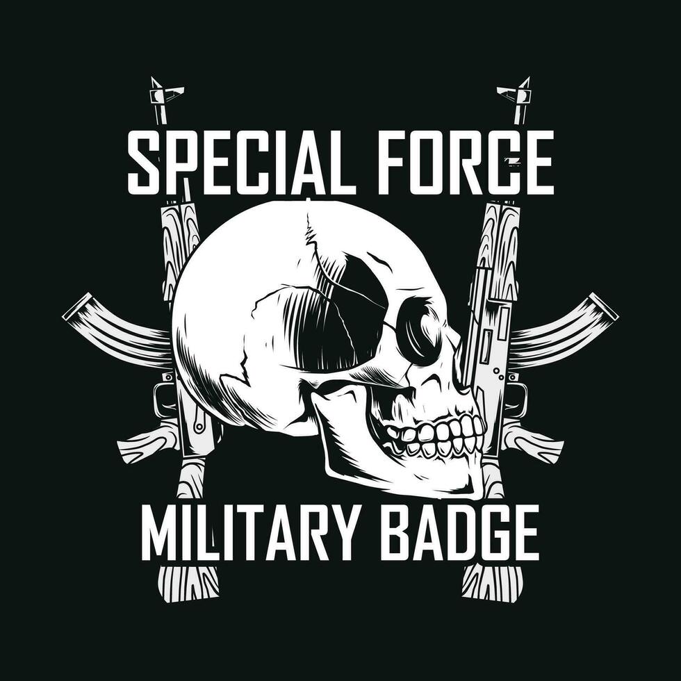 special force, military badge design with skull drawing vector