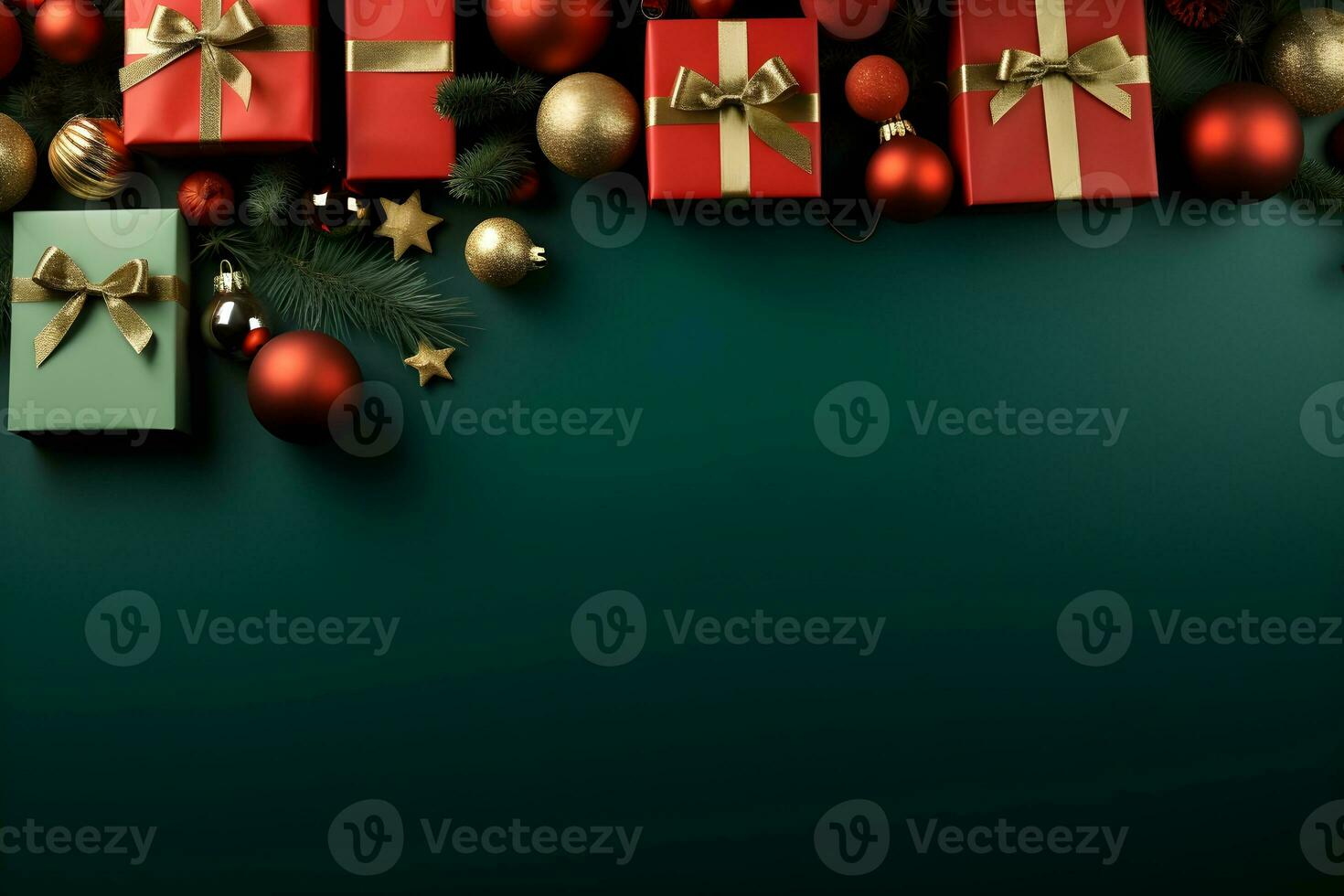 christmas gifts on a green background. ai generative photo