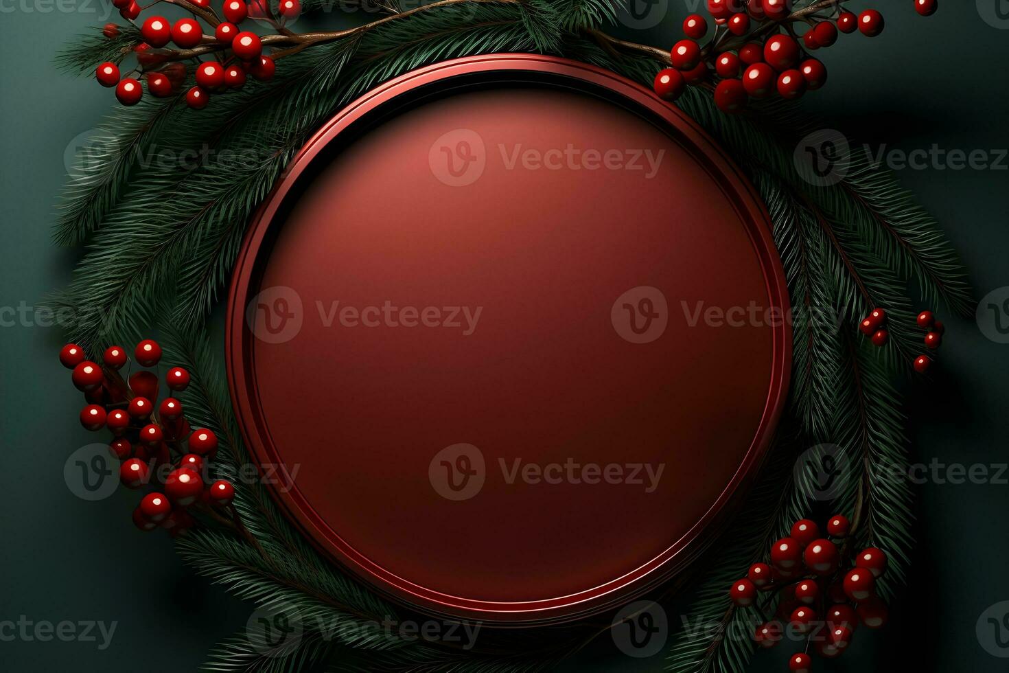 a round frame with red berries on a black background. ai generative photo