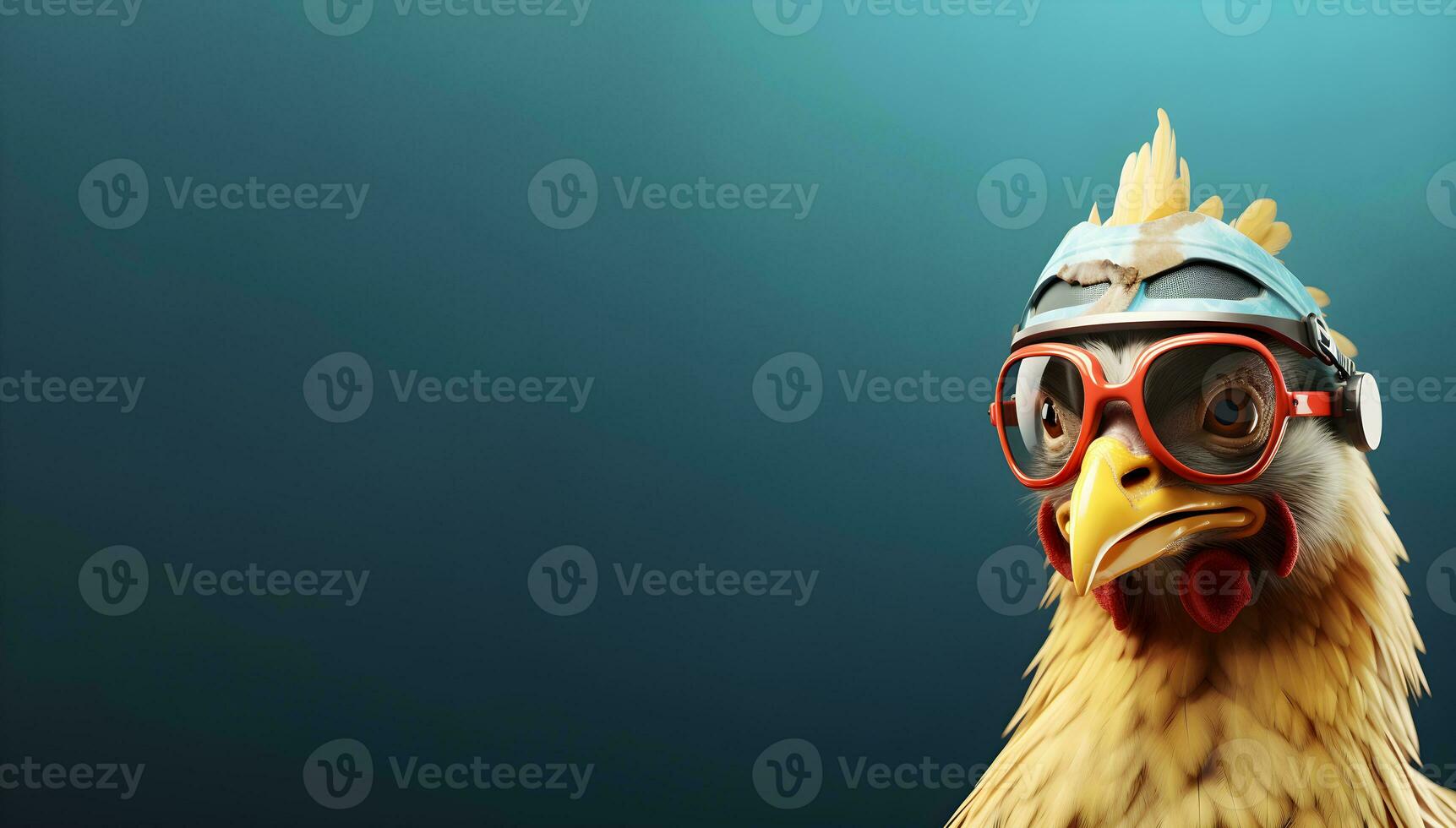 a chicken wearing goggles and a helmet. ai generative photo