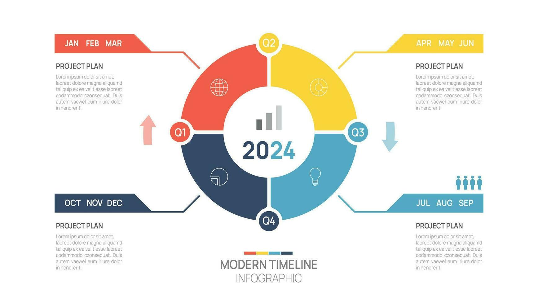 Business step timeline infographic arrow template. Modern milestone element timeline diagram calendar and 4 quarter topics, vector infographics.