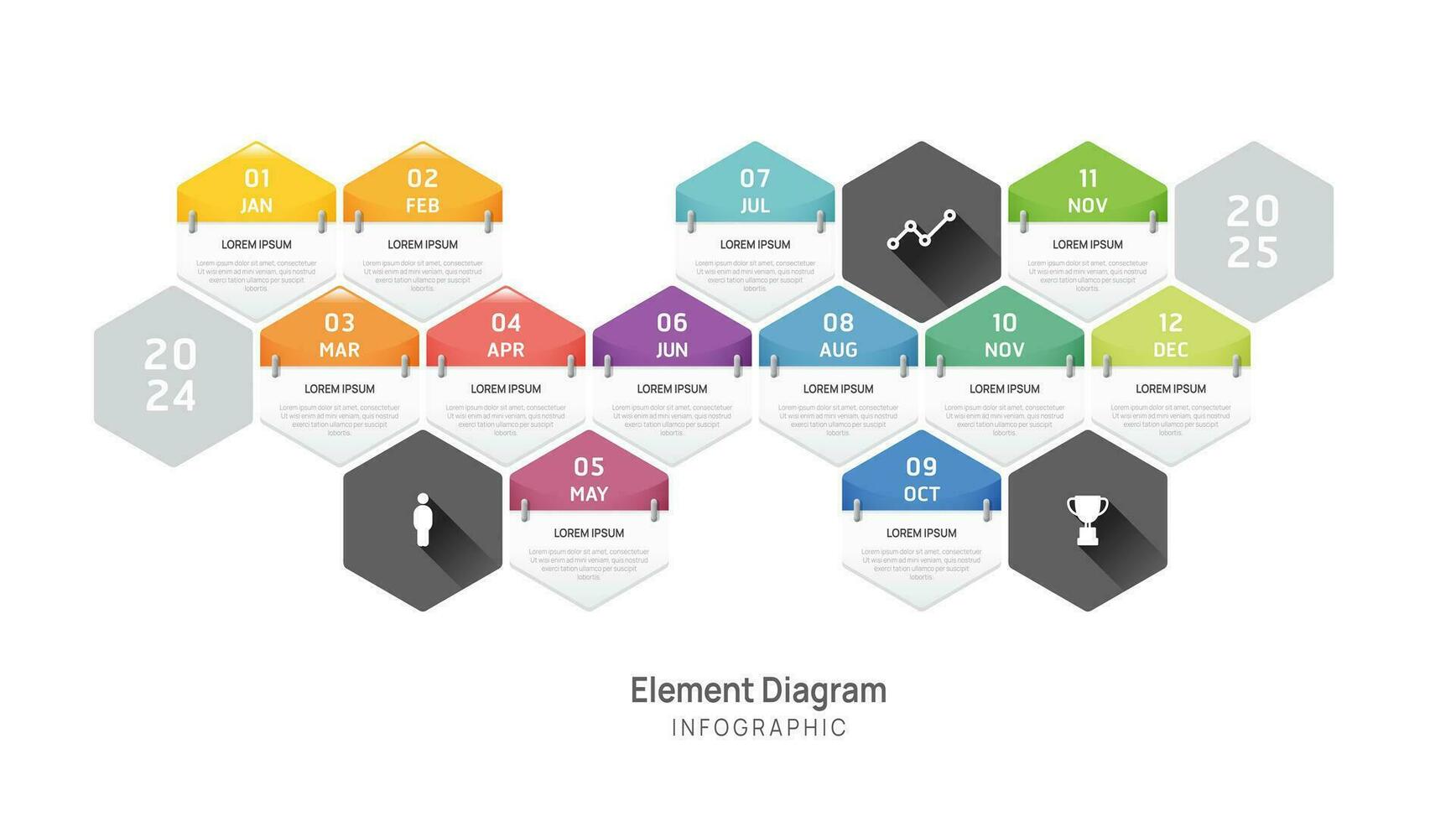 Agenda Infographic template for business. 12 Months Timeline element diagram calendar, 4 quarter milestone vector infographic.