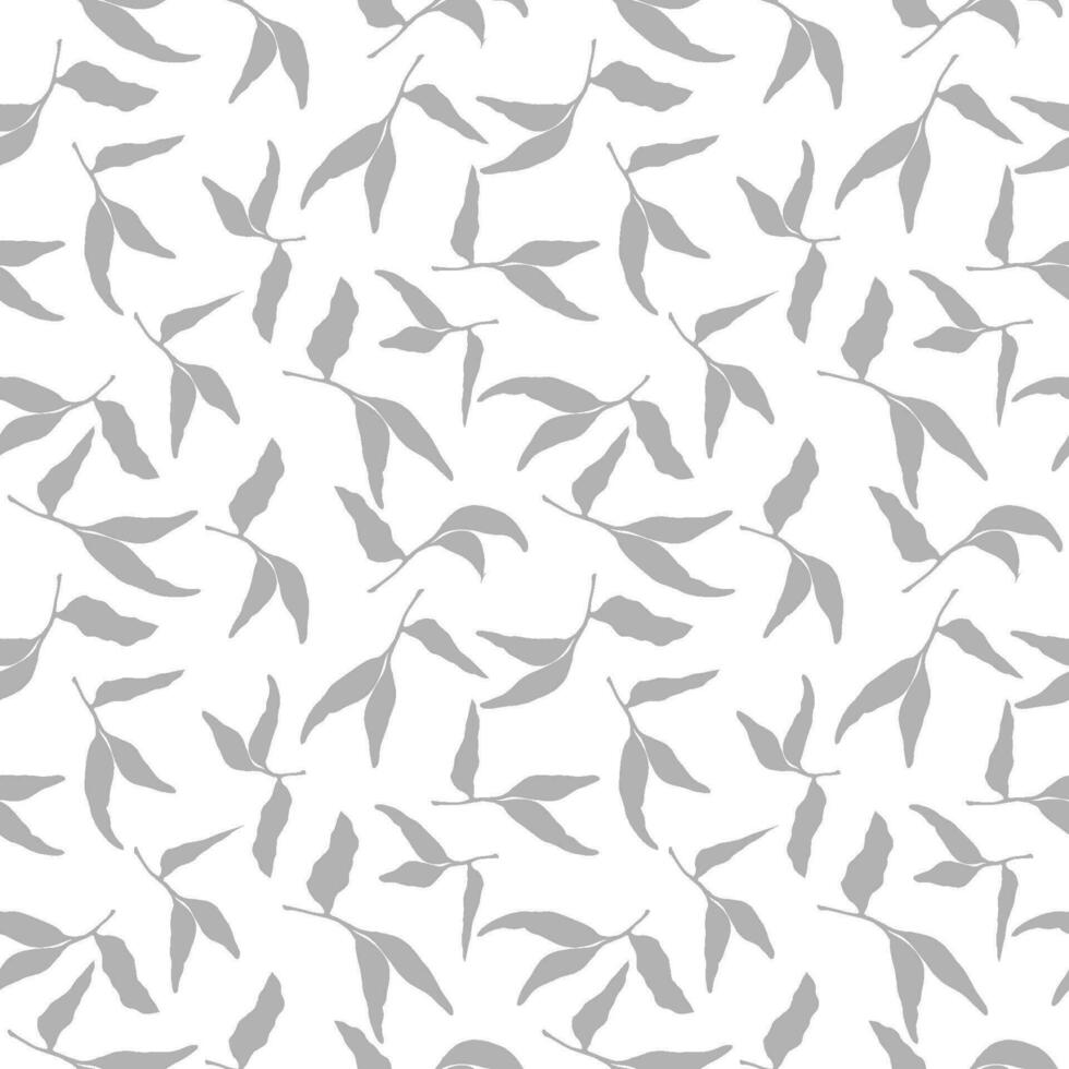 Floral silhouette seamless pattern, hand drawn greenery repeat pattern for textile. Tea leaves retro background. Elegant fabric grey background Surface pattern design. vector