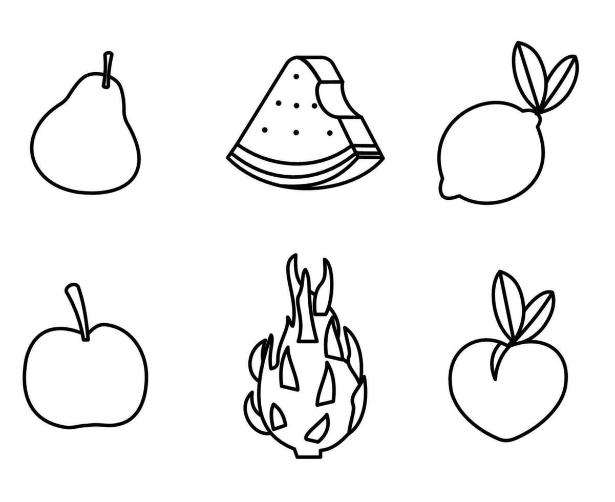 fruit cartoon vector in line style set