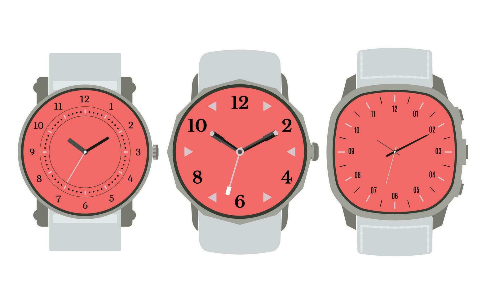 Set of three mechanical watches. Vector illustration