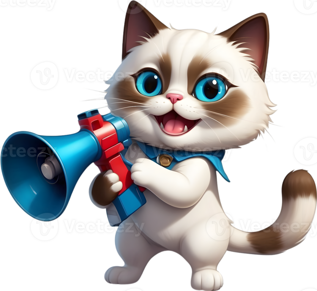 AI generated cartoon cat with a megaphone ai generative png