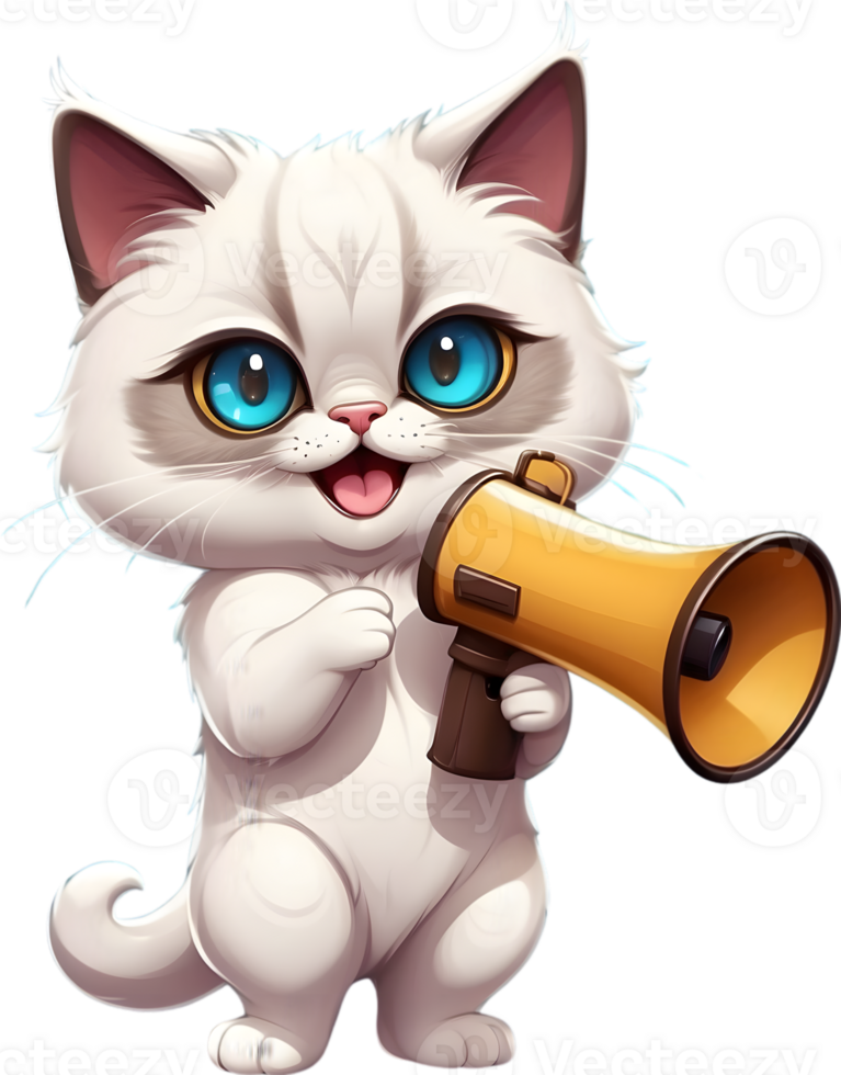 AI generated cartoon cat with a megaphone ai generative png