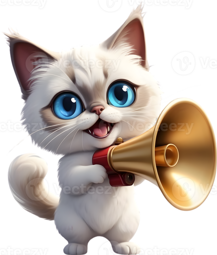 AI generated cartoon cat with a megaphone ai generative png
