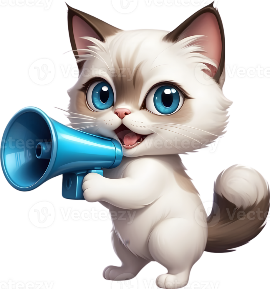 AI generated cartoon cat with a megaphone ai generative png