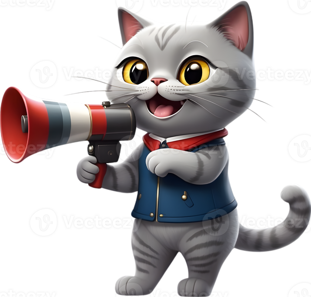 AI generated cartoon cat with a megaphone ai generative png