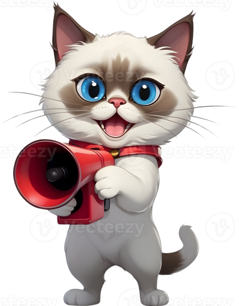 AI generated cartoon cat with a megaphone ai generative png