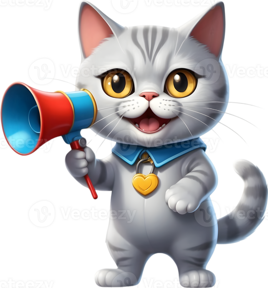 AI generated cartoon cat with a megaphone ai generative png