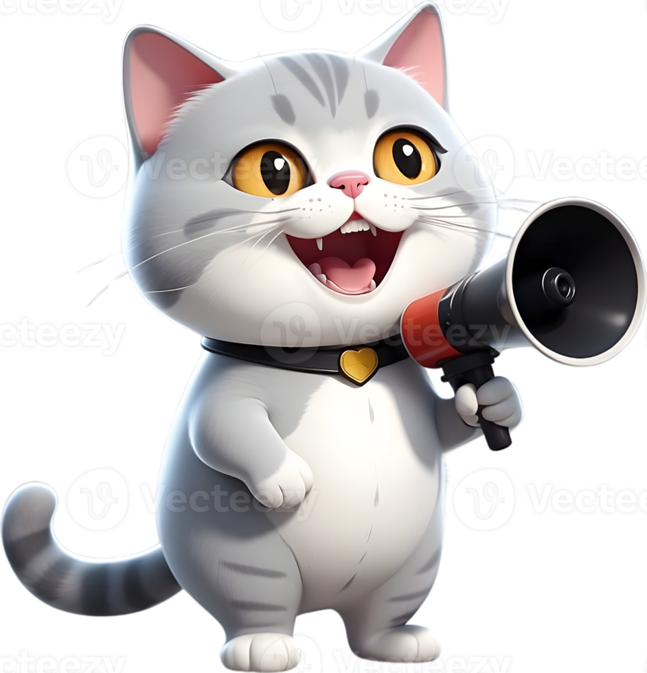 AI generated cartoon cat with a megaphone ai generative png