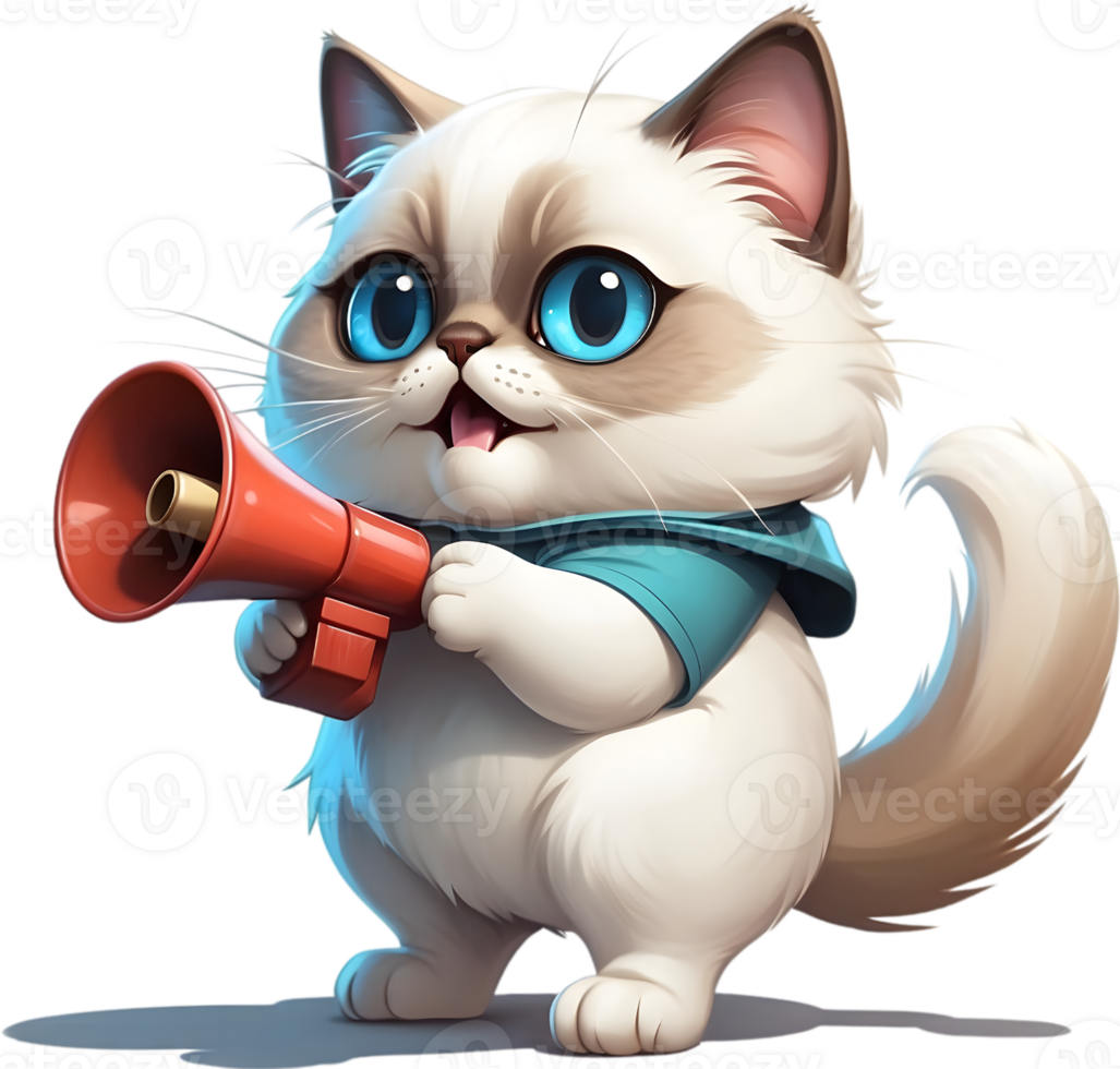 AI generated cartoon cat with a megaphone ai generative png
