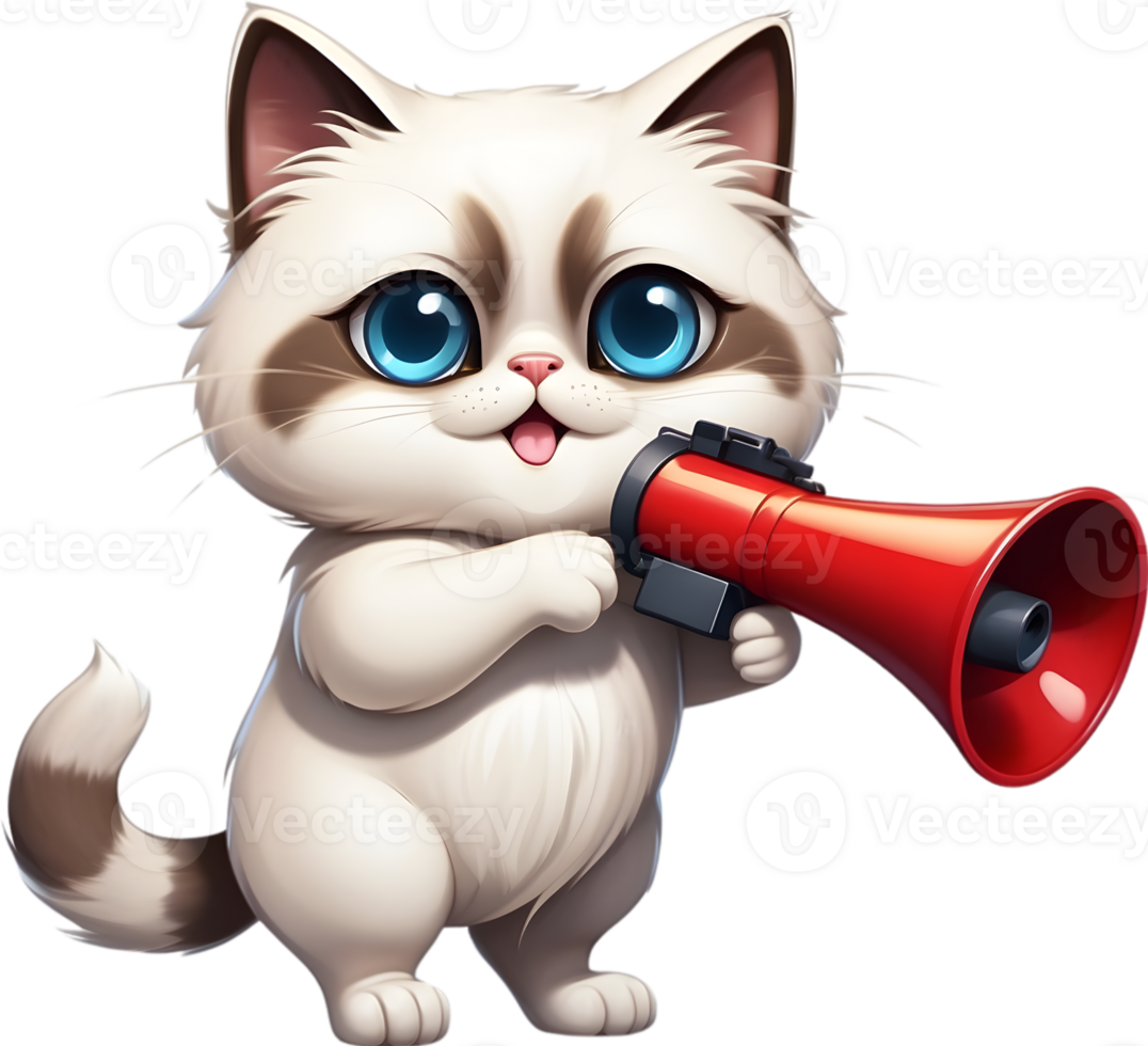 AI generated cartoon cat with a megaphone ai generative png