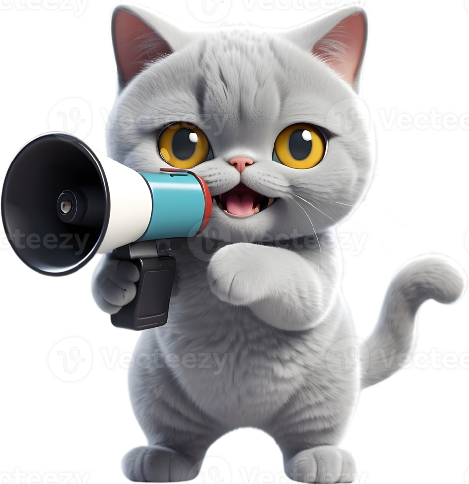 AI generated cartoon cat with a megaphone ai generative png
