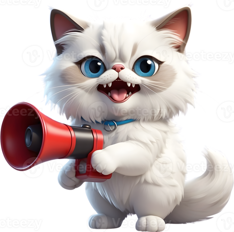 AI generated cartoon cat with a megaphone ai generative png