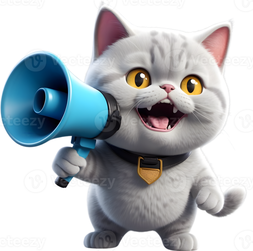 AI generated cartoon cat with a megaphone ai generative png