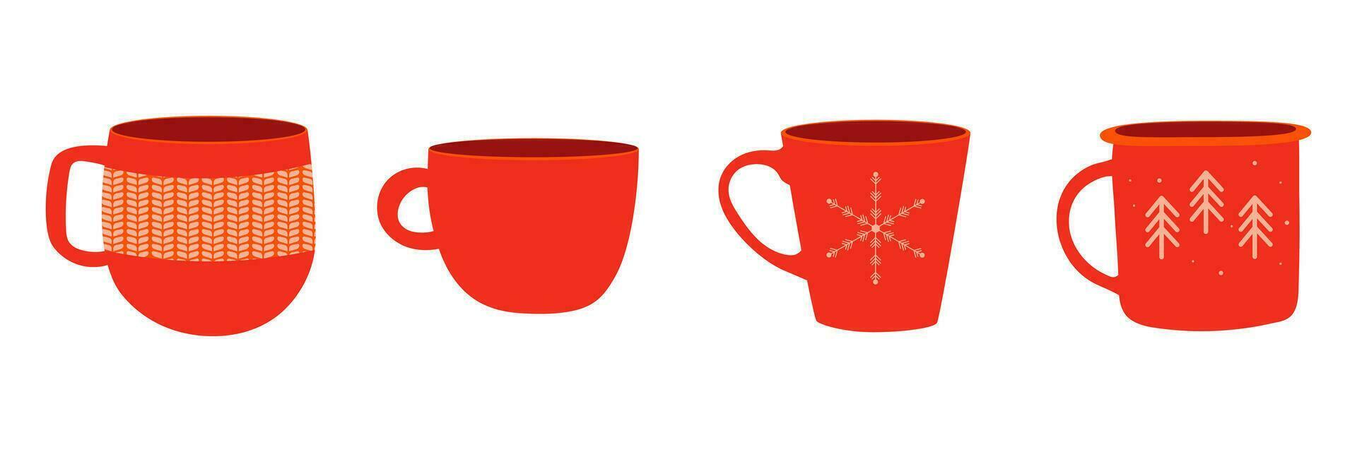 conjunto de rojo tazas sin beber. sencillo silueta de tazas vector ilustración