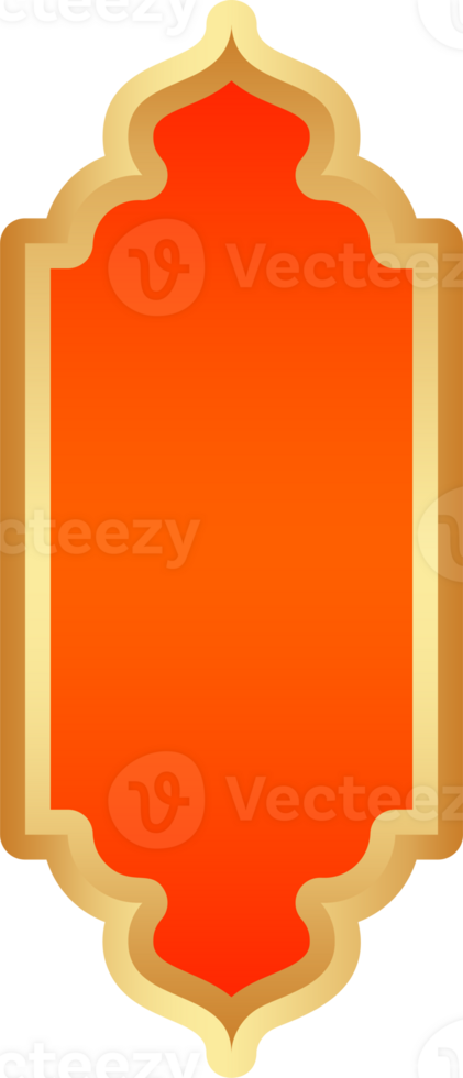 Ramadan golden frame. Islamic window shape. Arabic arch. Muslim vintage border for design with red background. Indian decoration in oriental style. png