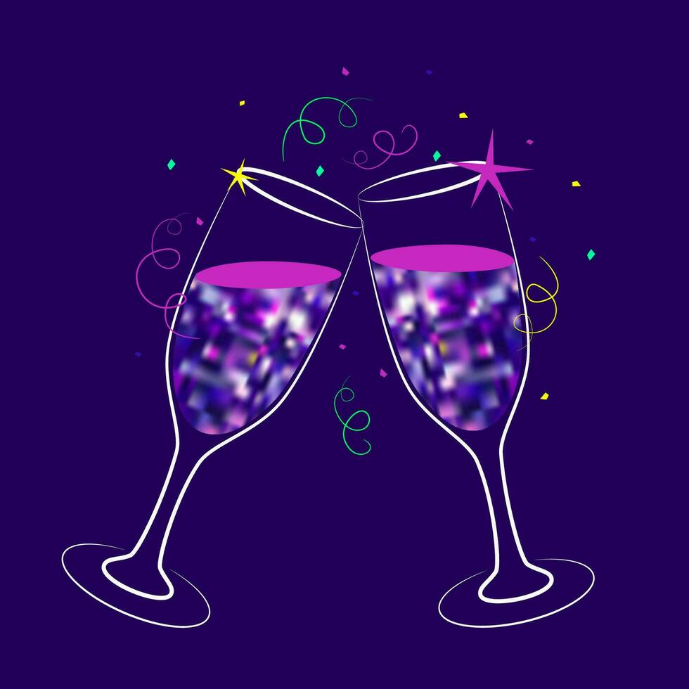 Vector illustration of two glasses of champagne in a trendy style. New Year and Christmas concept.