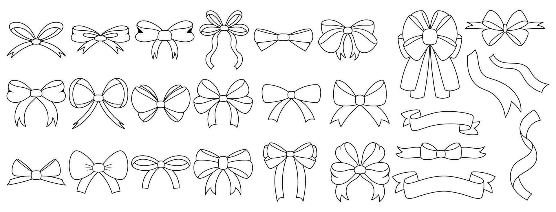 Collection of hand drawn vector bows and ribbons. Vector illustration. Cute  freehand colored bow doodle, Black outline girl hair accessories and bow  tie sketch, Hand drawn fashion elements Stock Vector
