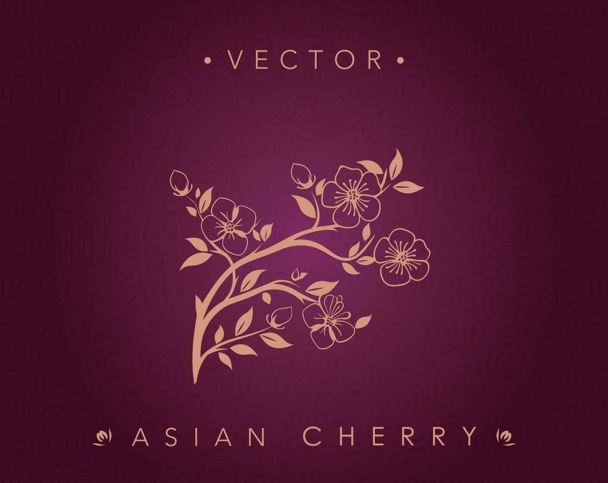 Elegant Asian Cherry Blossoms on Burgundy Background vector