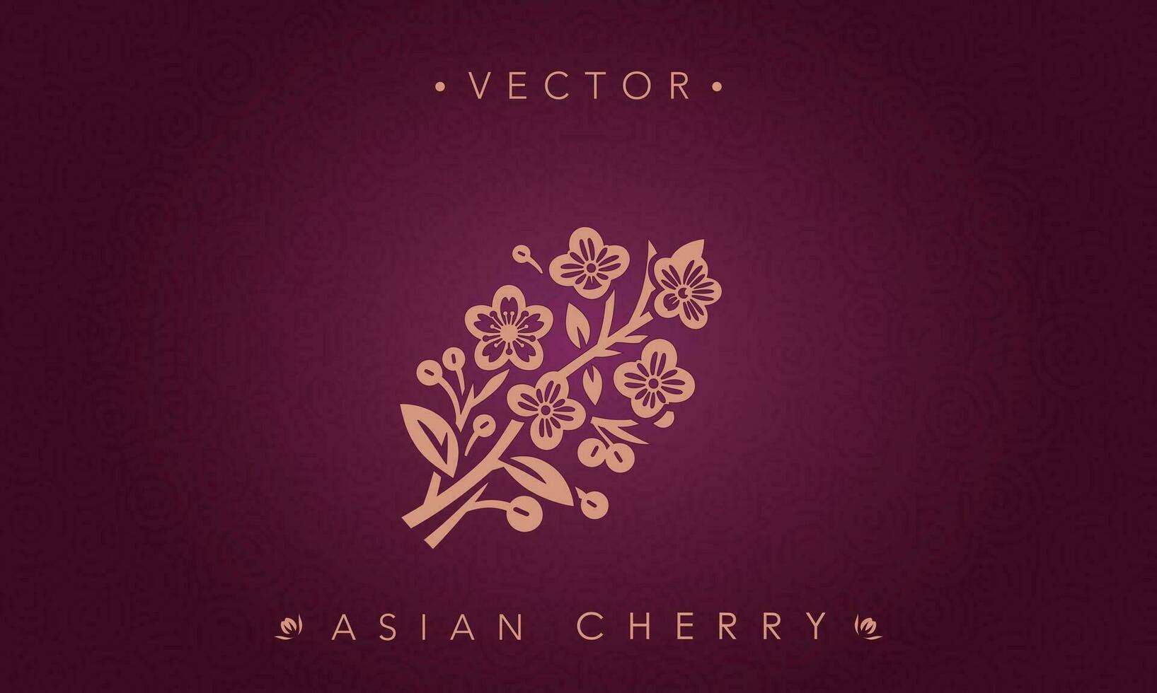 Minimalist Cherry Blossom Branch on Burgundy Vector