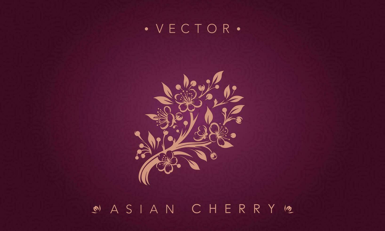 Maroon Silhouette Asian Cherry Blossom Vector