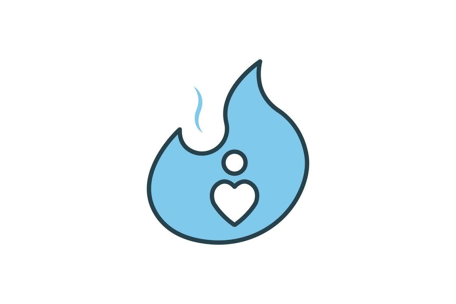 passion icon. fire with heart. icon related to core values. flat line icon style. simple vector design editable