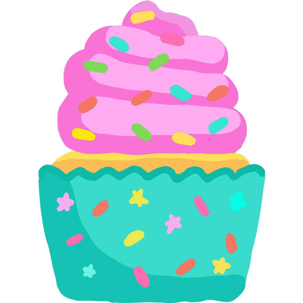 cupcake with sprinkles line art doodle vector