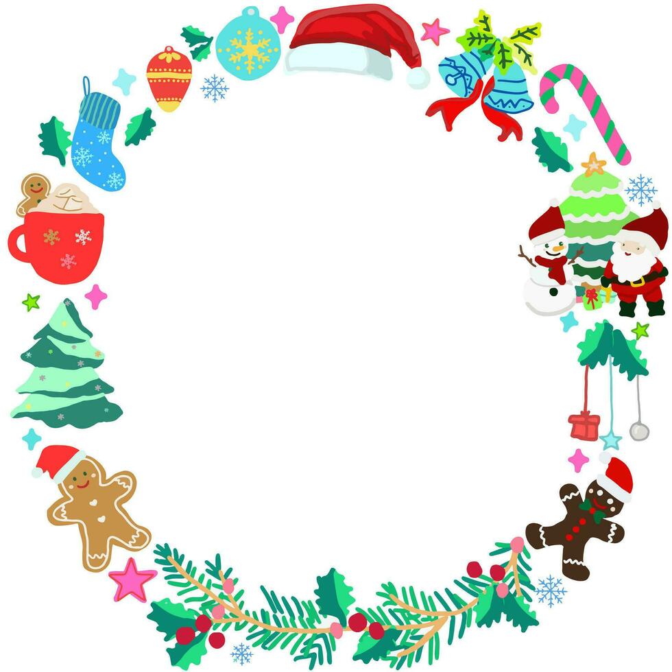 christmas wreath line art doodle vector