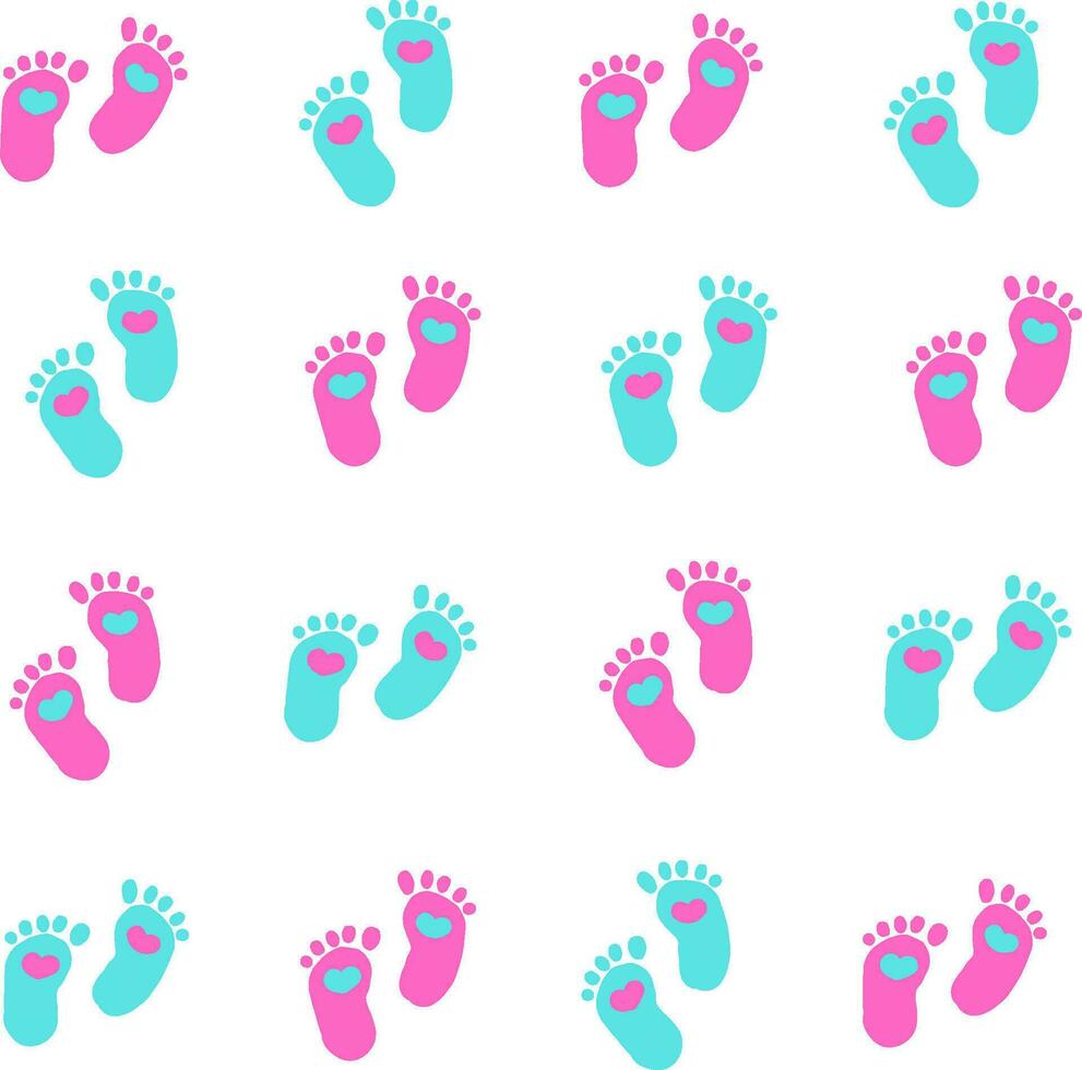 abstract children foot print pink blue color pattern background vector