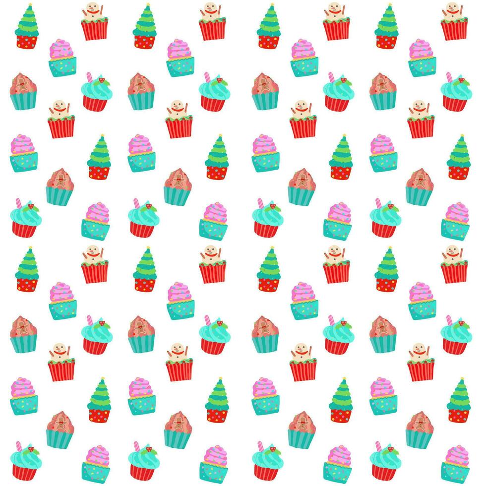 cupcake, christmas theme pattern background vector