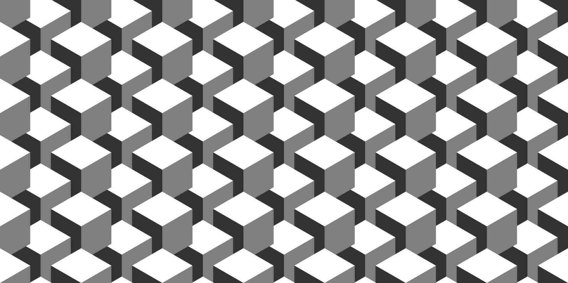 Seamless geometric pattern. Vector background made of cubes in isometry. Repeating geometric shapes in black and white.