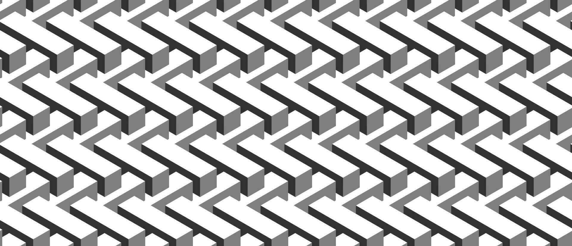 Seamless geometric pattern. Vector background made of cubes in isometry. Repeating geometric shapes in black and white.